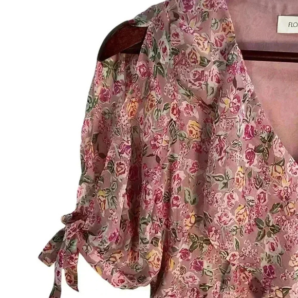 FLORET STUDIOS Ruffle Side Tie Wrap Midi Dress in Mauve Pink Size XS NWOT - Picture 10 of 10